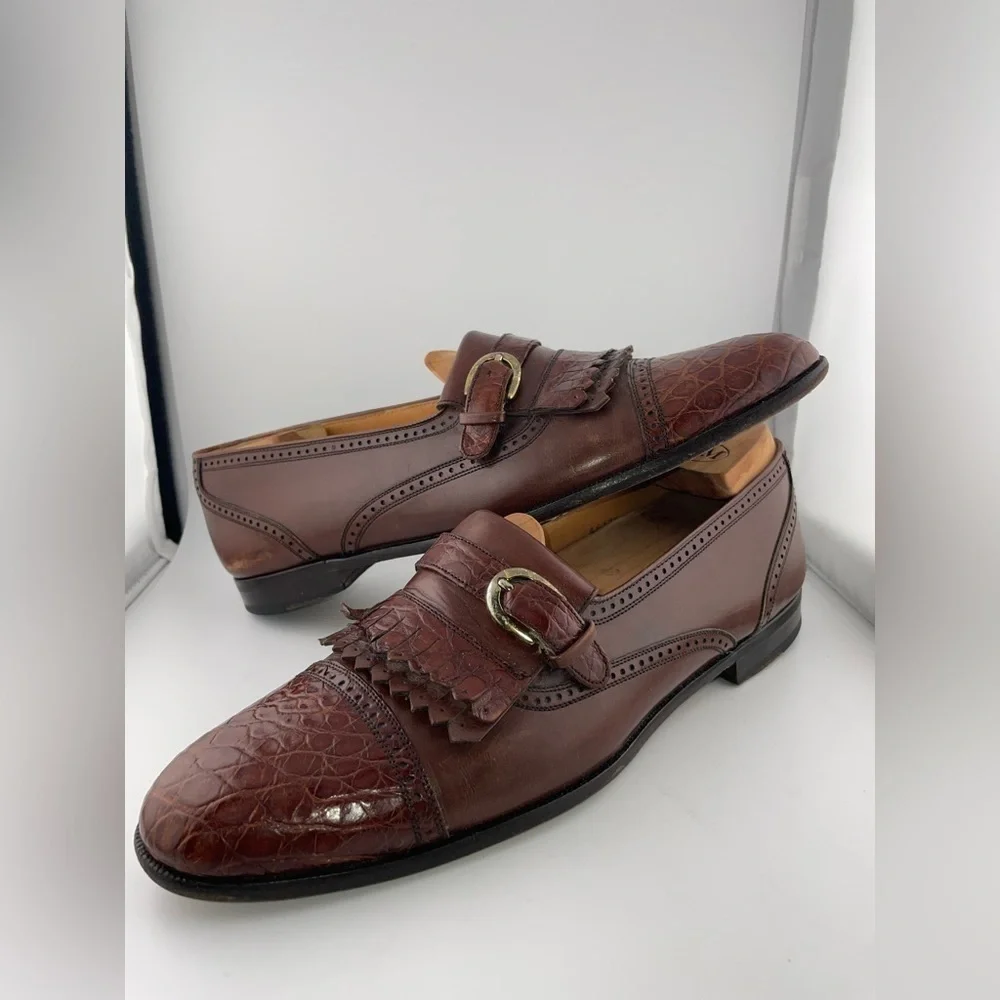 MIGUEL ANGEL Tassel Crocodile Brown Sz 10.5B Men Slip-On Loafers Made In Spain